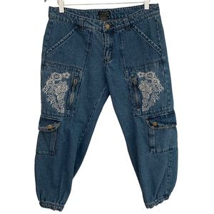 Venus Embroidered Y2K Cropped Denim Cargo Style Jeans 8